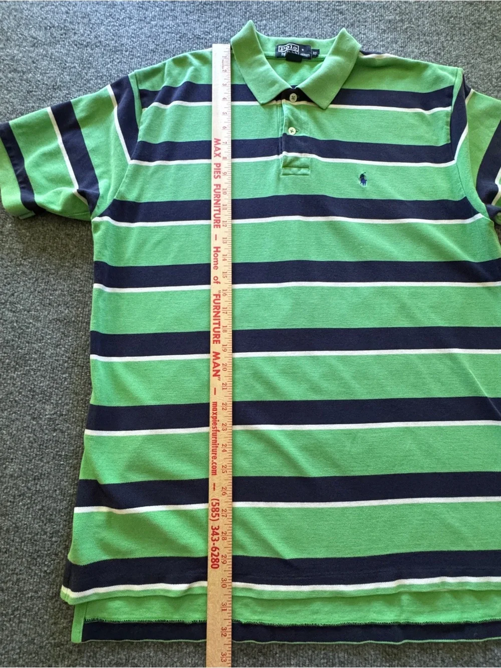 Polo Ralph Lauren XL Green Navy Striped Polo Shirt Cotton Short Sleeve Pony Logo